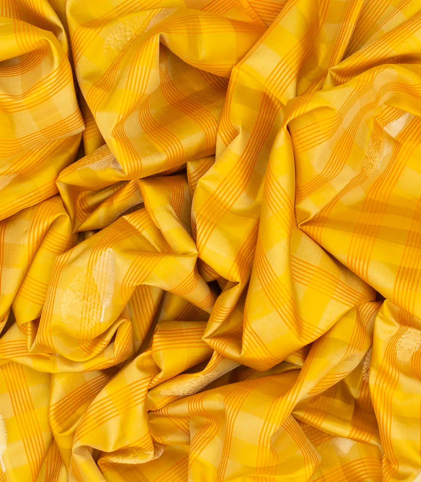 Yellow Handloom Soft Silk Saree With Buttas & Checks-Yellow