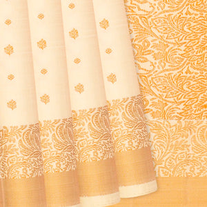 Cream Handloom Soft Silk Saree With Floral Motifs-Cream