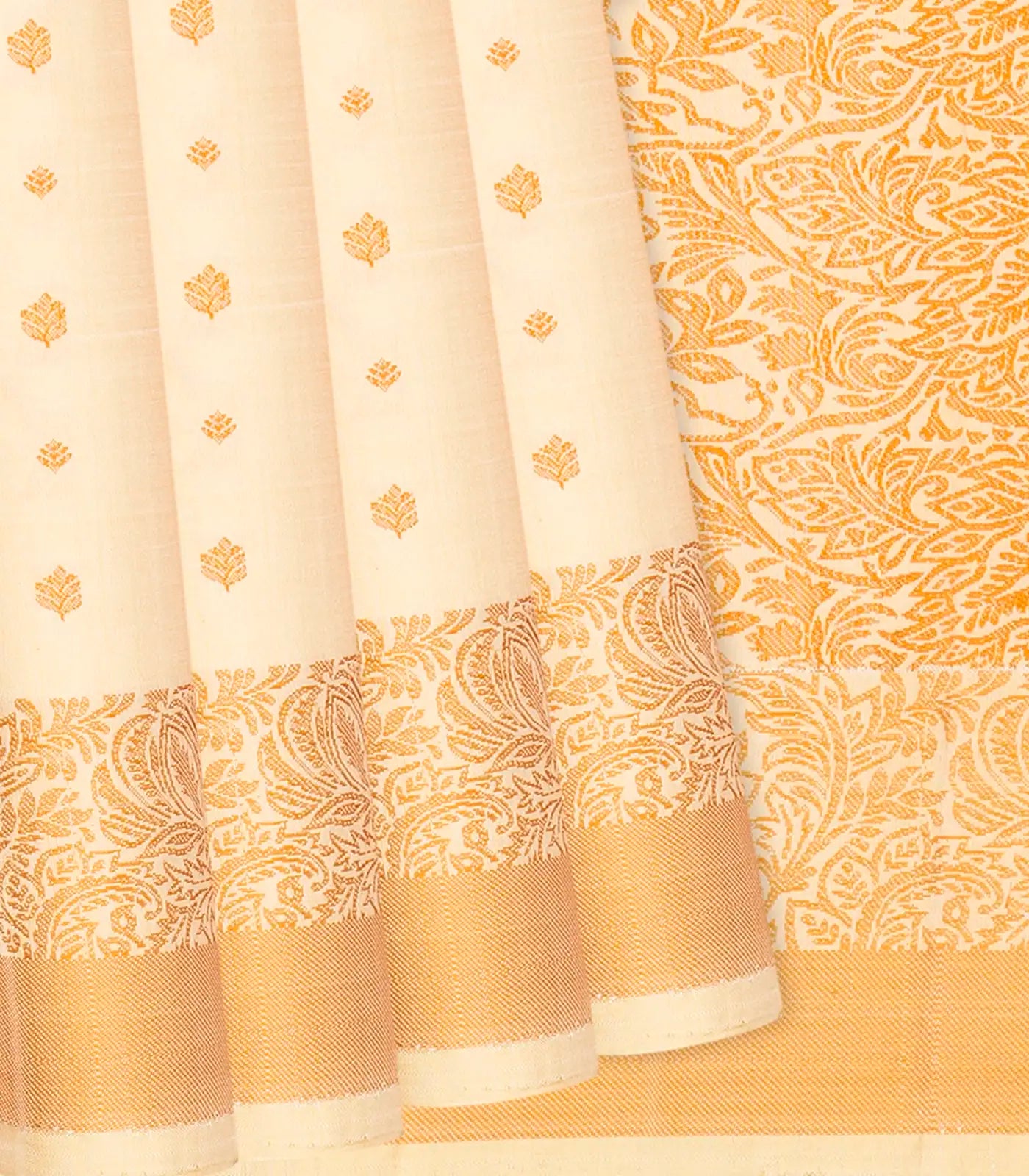 Cream Handloom Soft Silk Saree With Floral Motifs-Cream