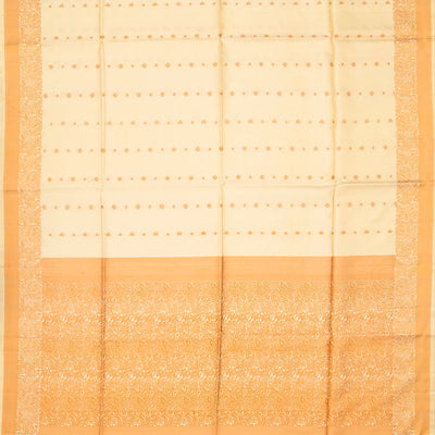 Cream Handloom Soft Silk Saree With Floral Motifs-Cream
