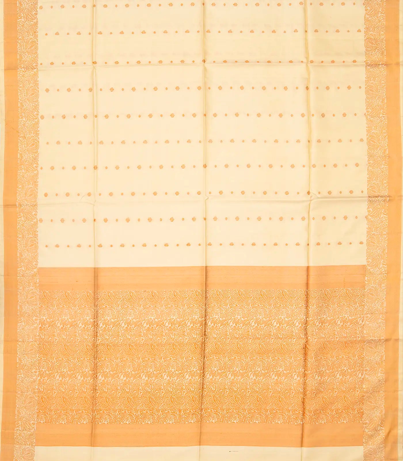 Cream Handloom Soft Silk Saree With Floral Motifs-Cream