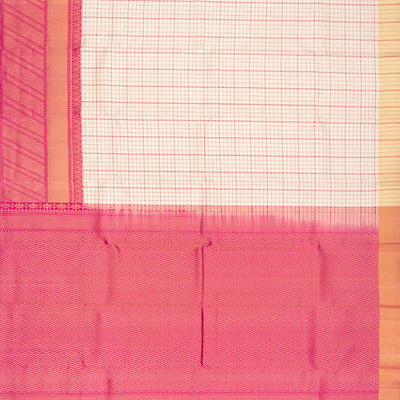 Cream Handloom Soft Silk saree With Checks-Cream