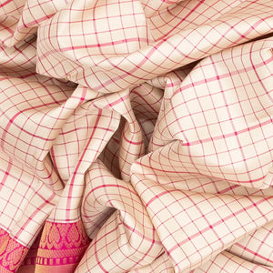Cream Handloom Soft Silk saree With Checks-Cream