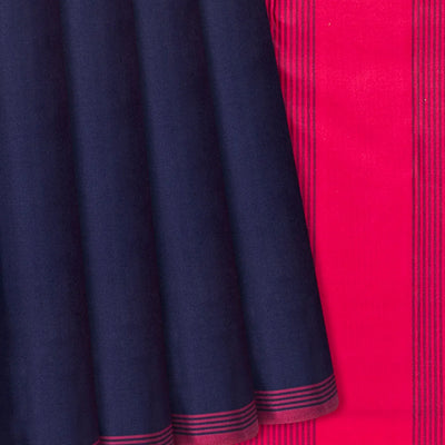 Navy Blue Handloom Soft Silk saree With Pink Pallu-Navy Blue