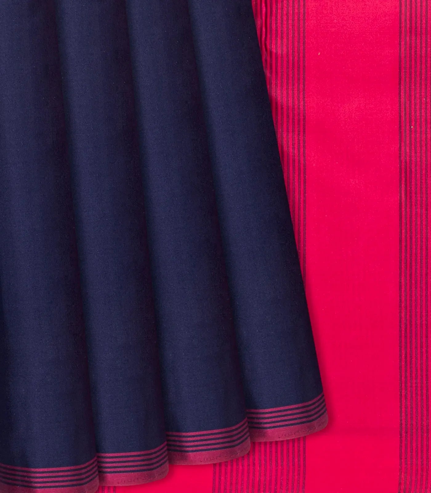 Navy Blue Handloom Soft Silk saree With Pink Pallu-Navy Blue