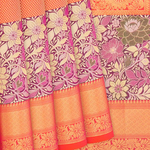 Peach Handloom Soft Silk saree With Floral Motifs-Peach