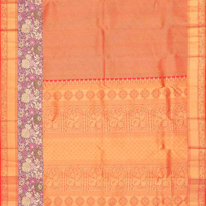 Peach Handloom Soft Silk saree With Floral Motifs-Peach