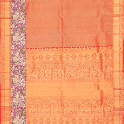 Peach Handloom Soft Silk saree With Floral Motifs-Peach