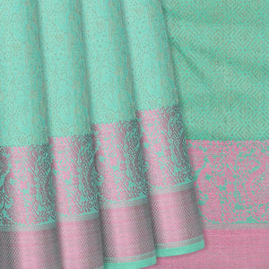 Aquamrine Handloom Soft Silk saree With Abstract Motifs-Aquamarine