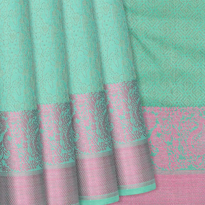 Aquamrine Handloom Soft Silk saree With Abstract Motifs-Aquamarine