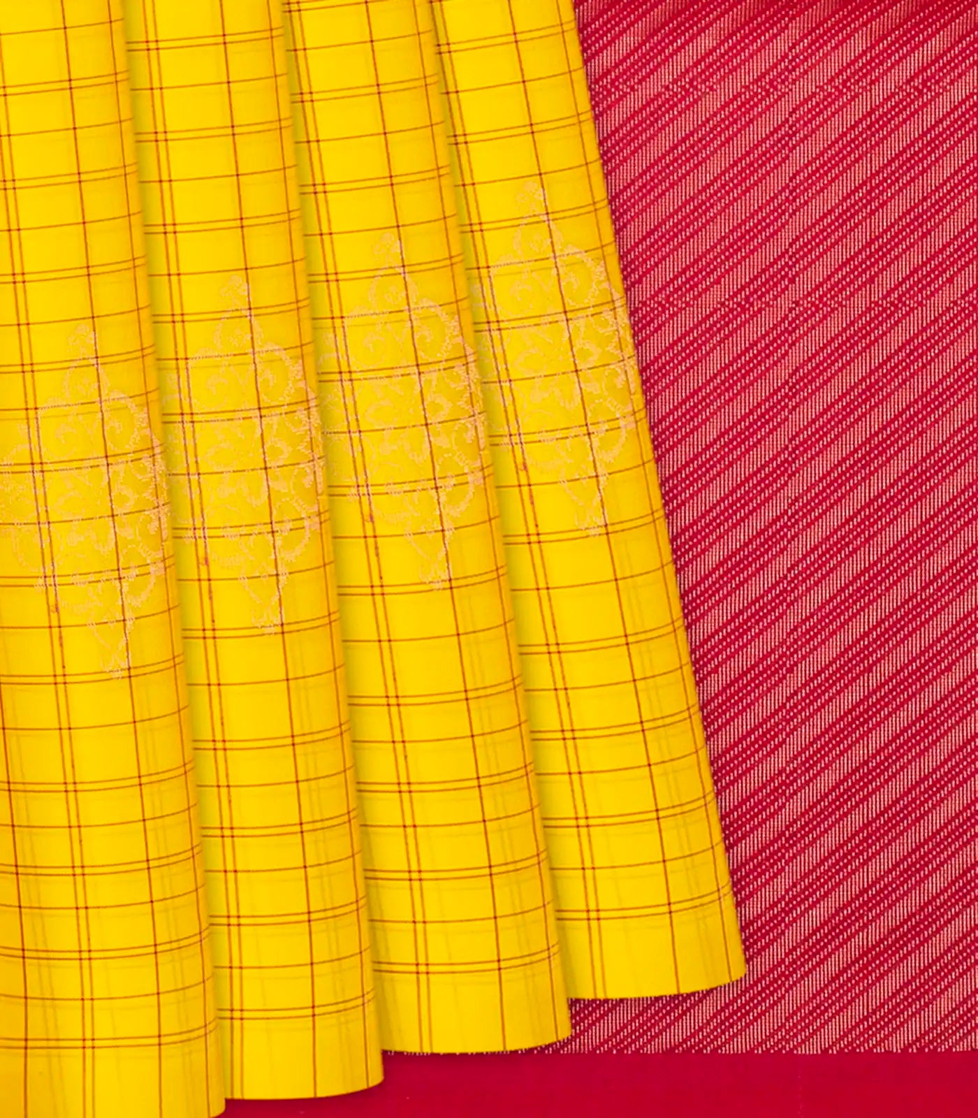 Yellow Handloom Soft Silk Saree With Checks & Buttas-Yellow