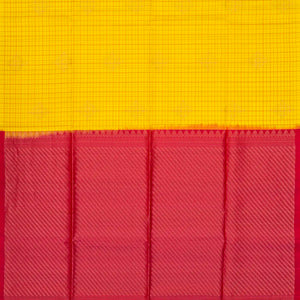 Yellow Handloom Soft Silk Saree With Checks & Buttas-Yellow