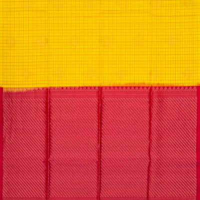 Yellow Handloom Soft Silk Saree With Checks & Buttas-Yellow