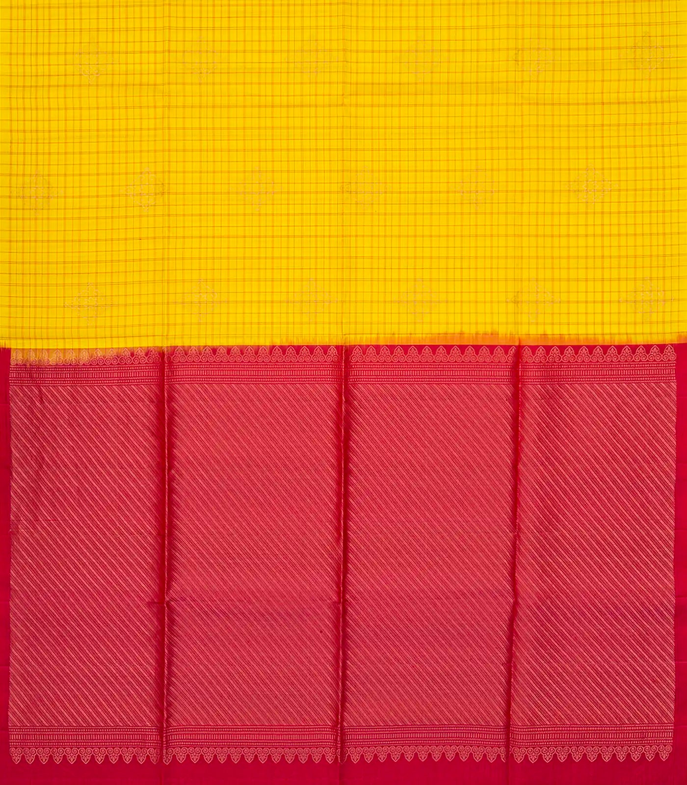 Yellow Handloom Soft Silk Saree With Checks & Buttas-Yellow