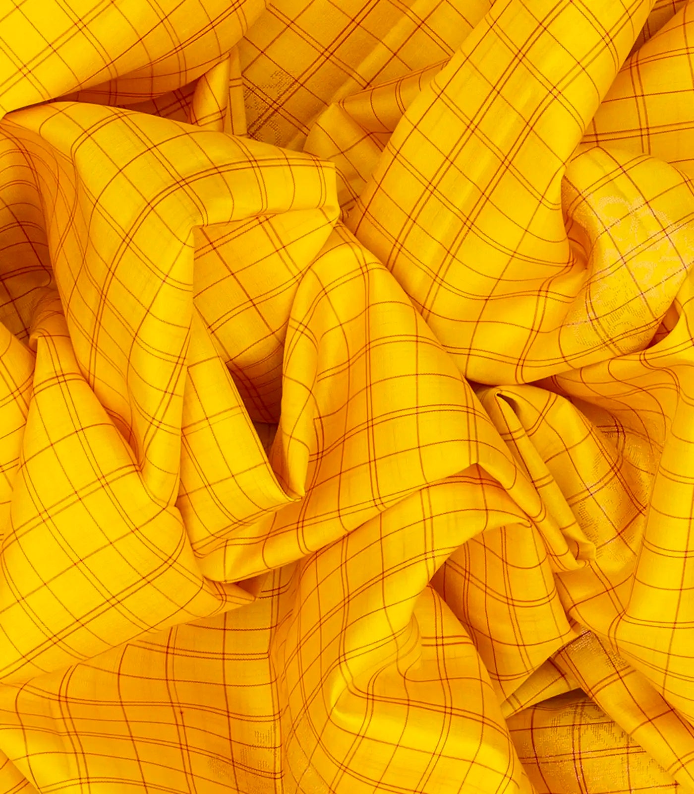 Yellow Handloom Soft Silk Saree With Checks & Buttas-Yellow