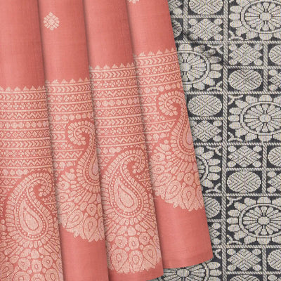 Peach Handloom Soft Silk Saree With Floral Buttas-Peach