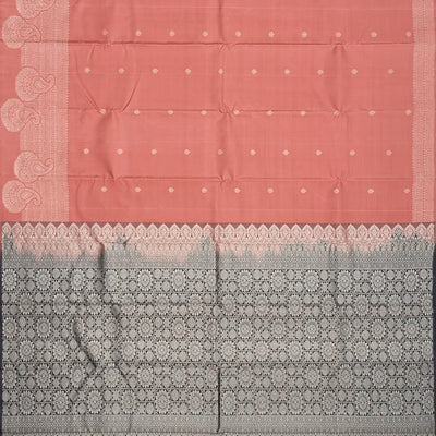 Peach Handloom Soft Silk Saree With Floral Buttas-Peach