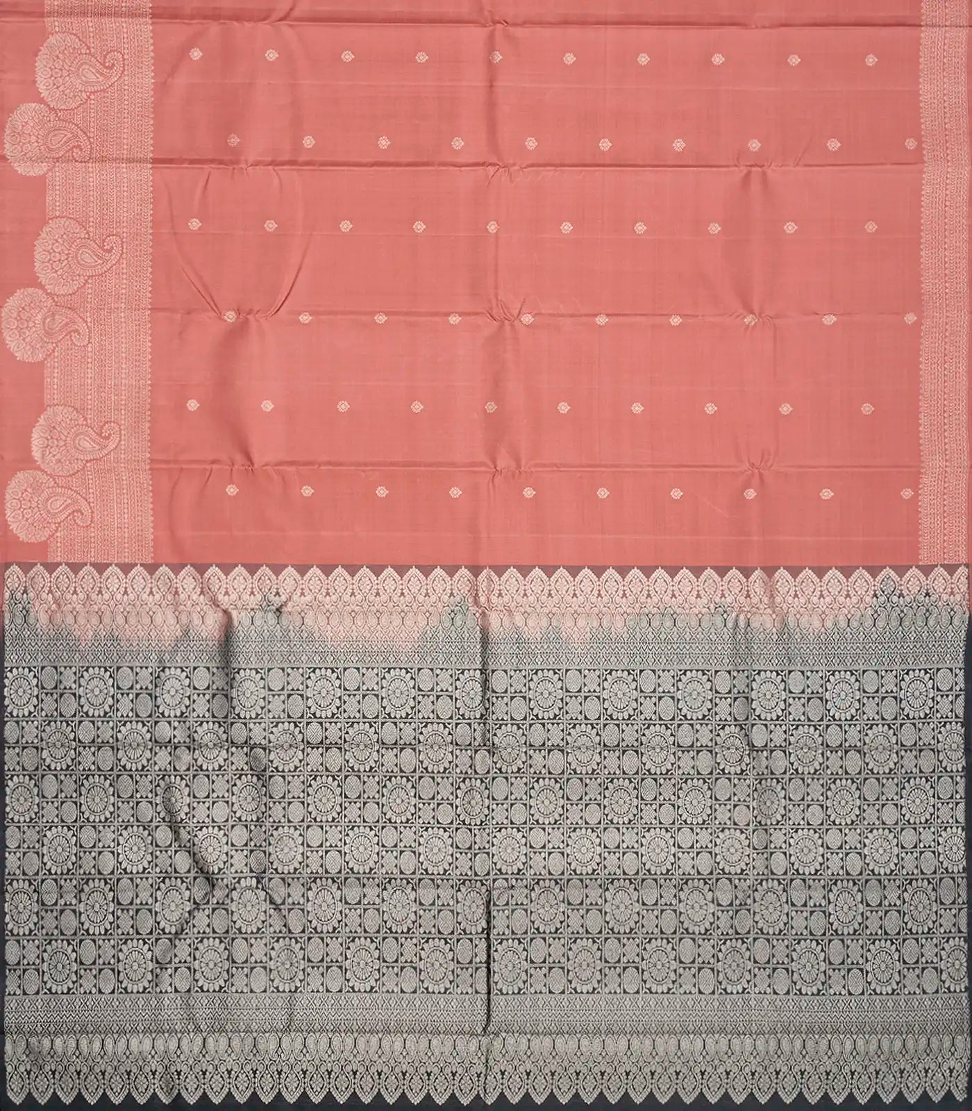 Peach Handloom Soft Silk Saree With Floral Buttas-Peach