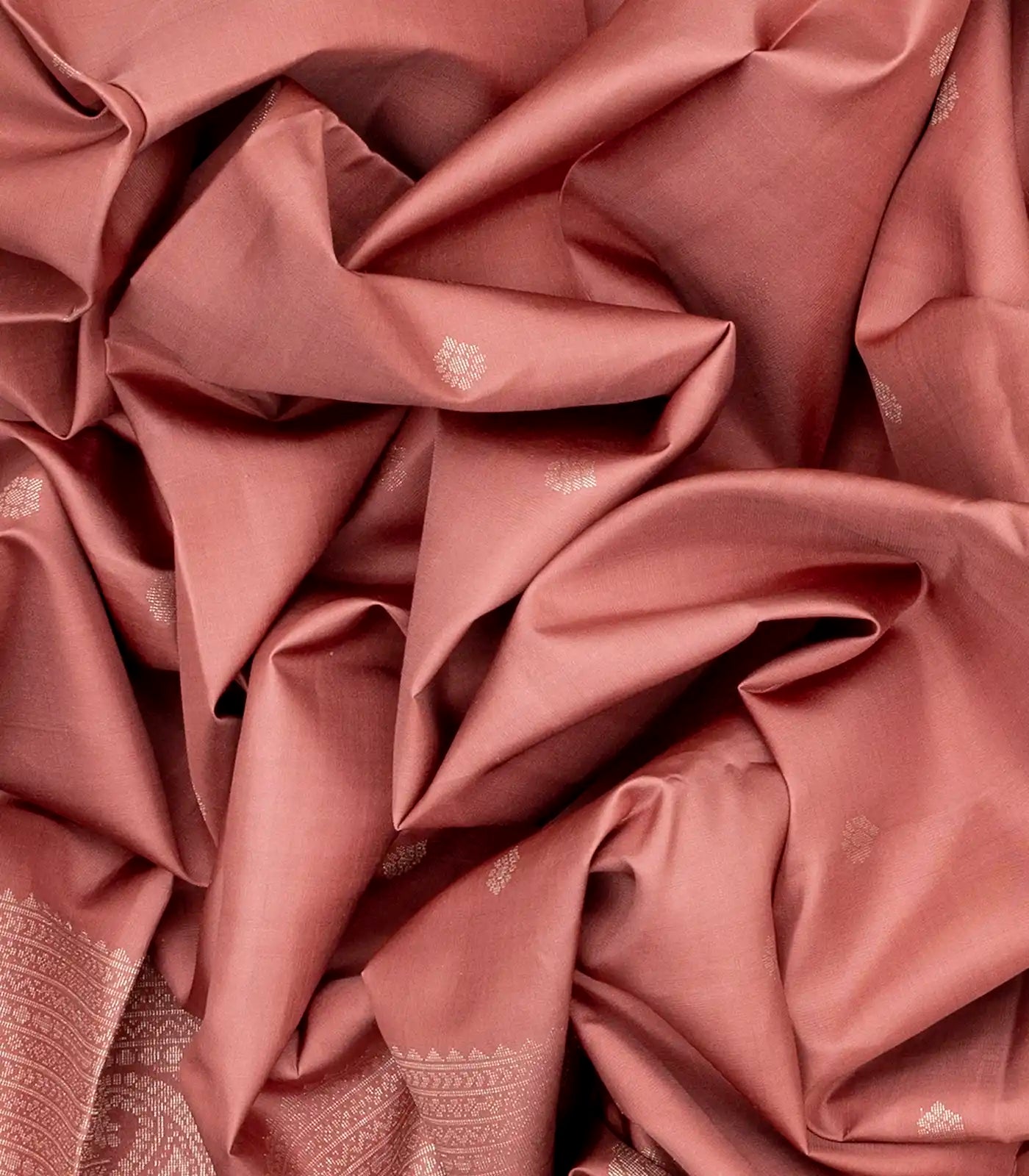 Peach Handloom Soft Silk Saree With Floral Buttas-Peach