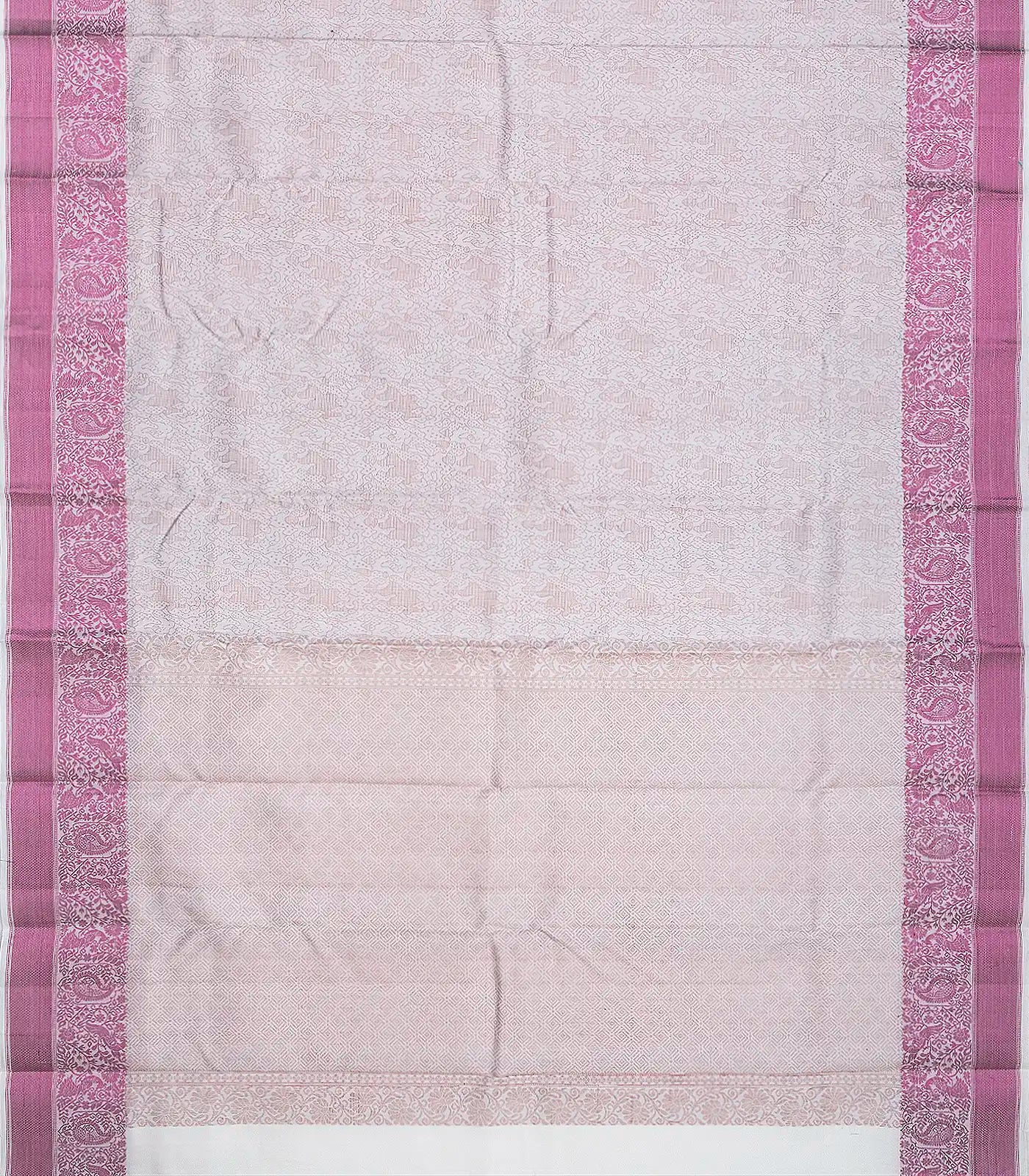 Off White Handloom Soft Silk Saree With Peacock Motifs-Off White