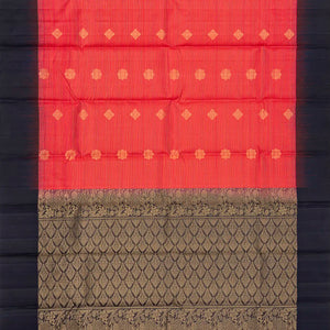 Red Handloom Soft Silk Saree With Stripes & Buttas-Red
