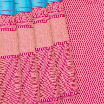 Sky Blue Handloom Soft Silk Saree With Checks-Sky Blue