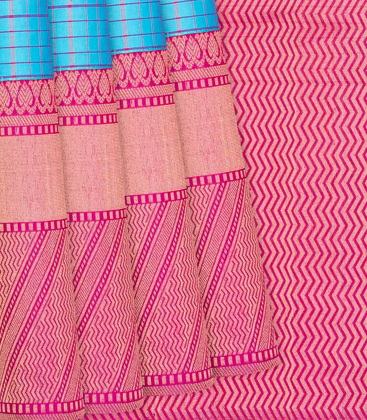 Sky Blue Handloom Soft Silk Saree With Checks-Sky Blue