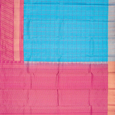 Sky Blue Handloom Soft Silk Saree With Checks-Sky Blue