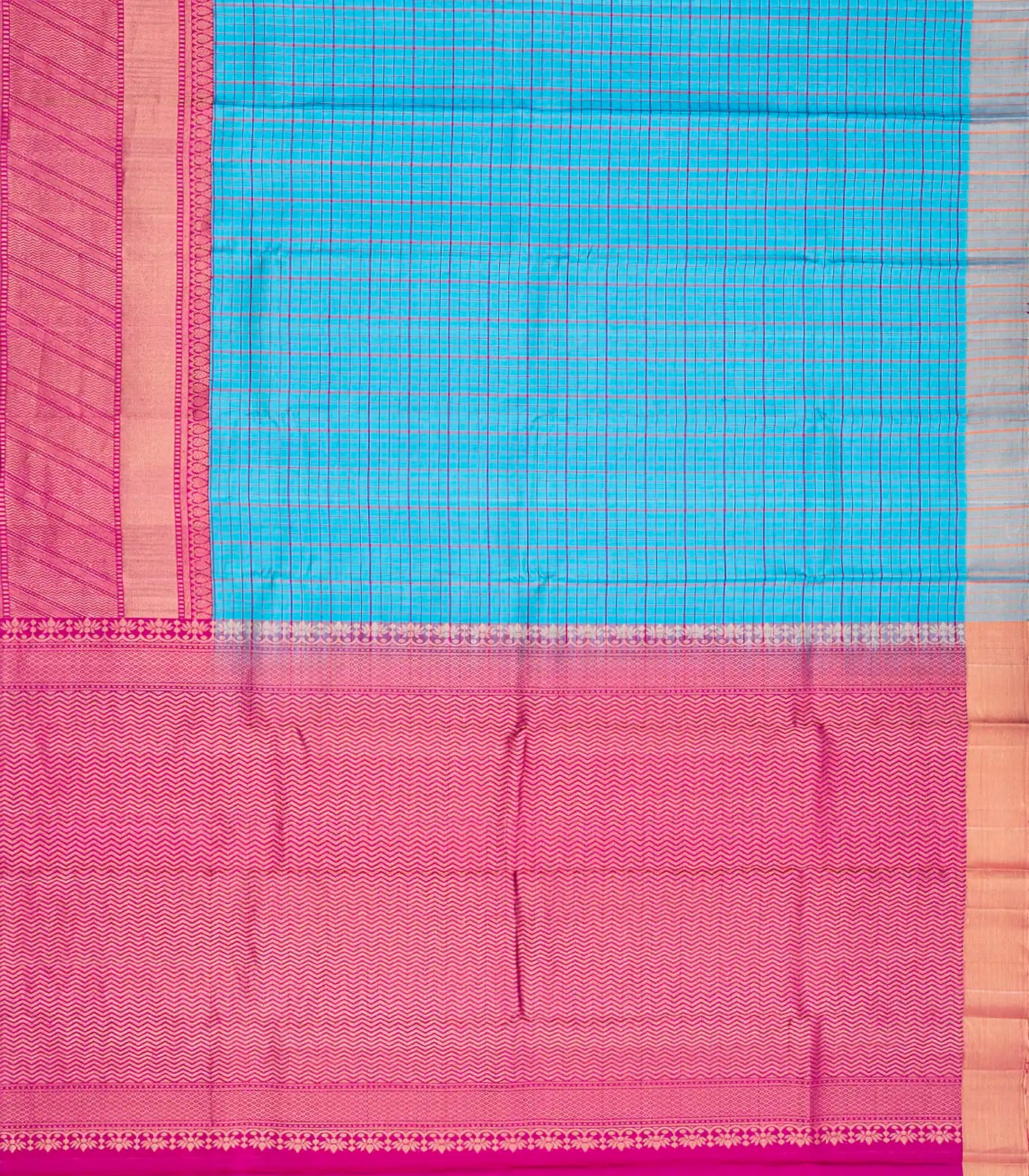 Sky Blue Handloom Soft Silk Saree With Checks-Sky Blue