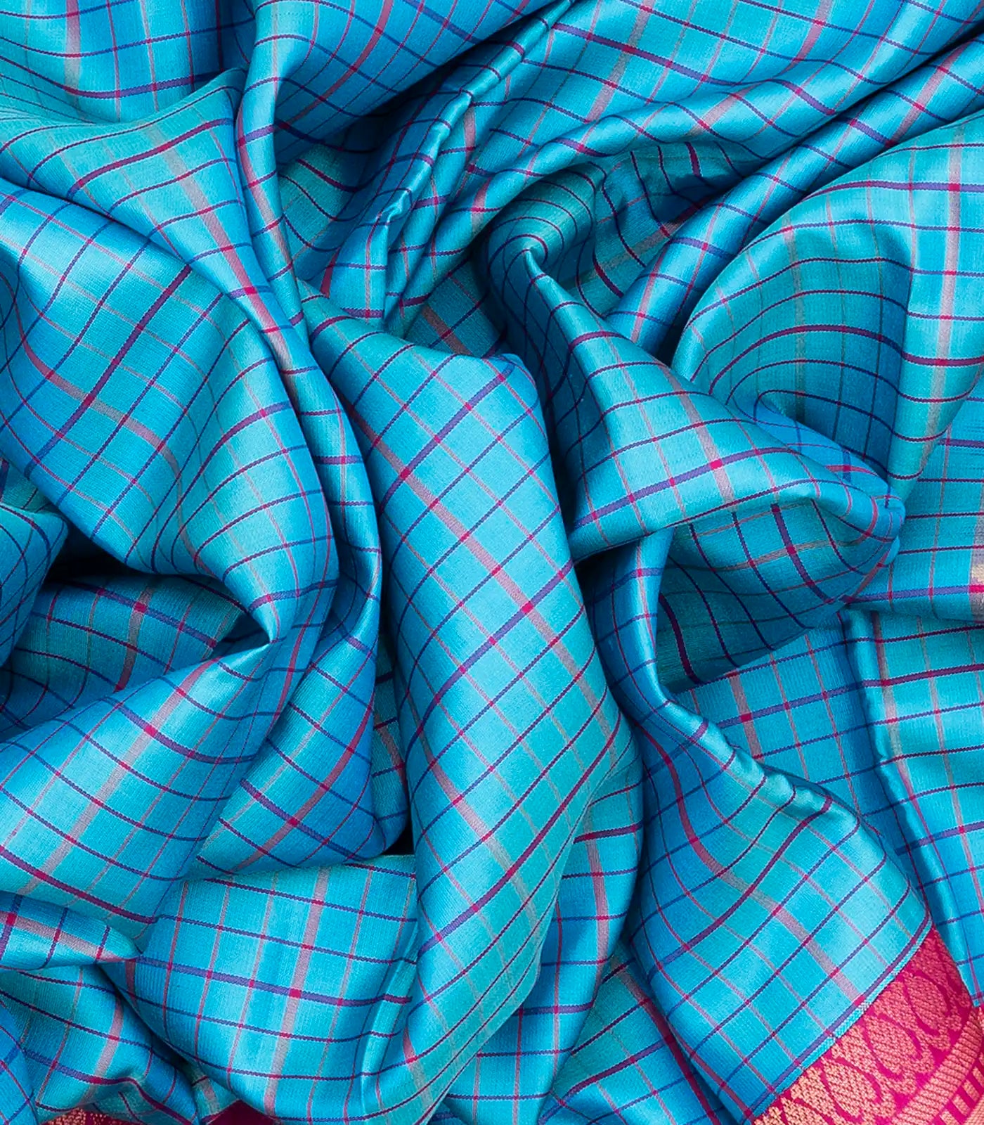 Sky Blue Handloom Soft Silk Saree With Checks-Sky Blue