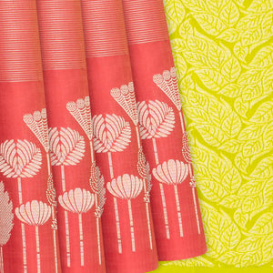 Peach Handloom Soft Silk Saree With Zari Stripes-Peach