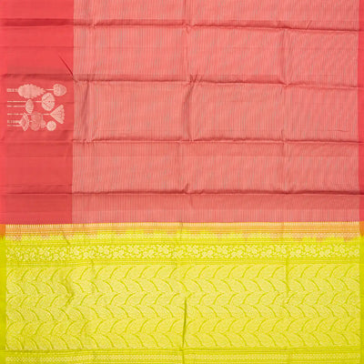 Peach Handloom Soft Silk Saree With Zari Stripes-Peach