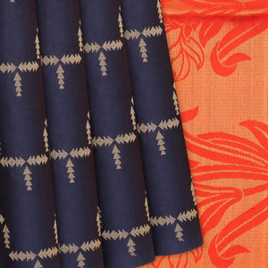 Midnight Blue Handloom Soft Silk Saree With Triangle Motifs-Midnight Blue
