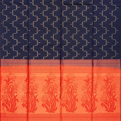 Midnight Blue Handloom Soft Silk Saree With Triangle Motifs-Midnight Blue