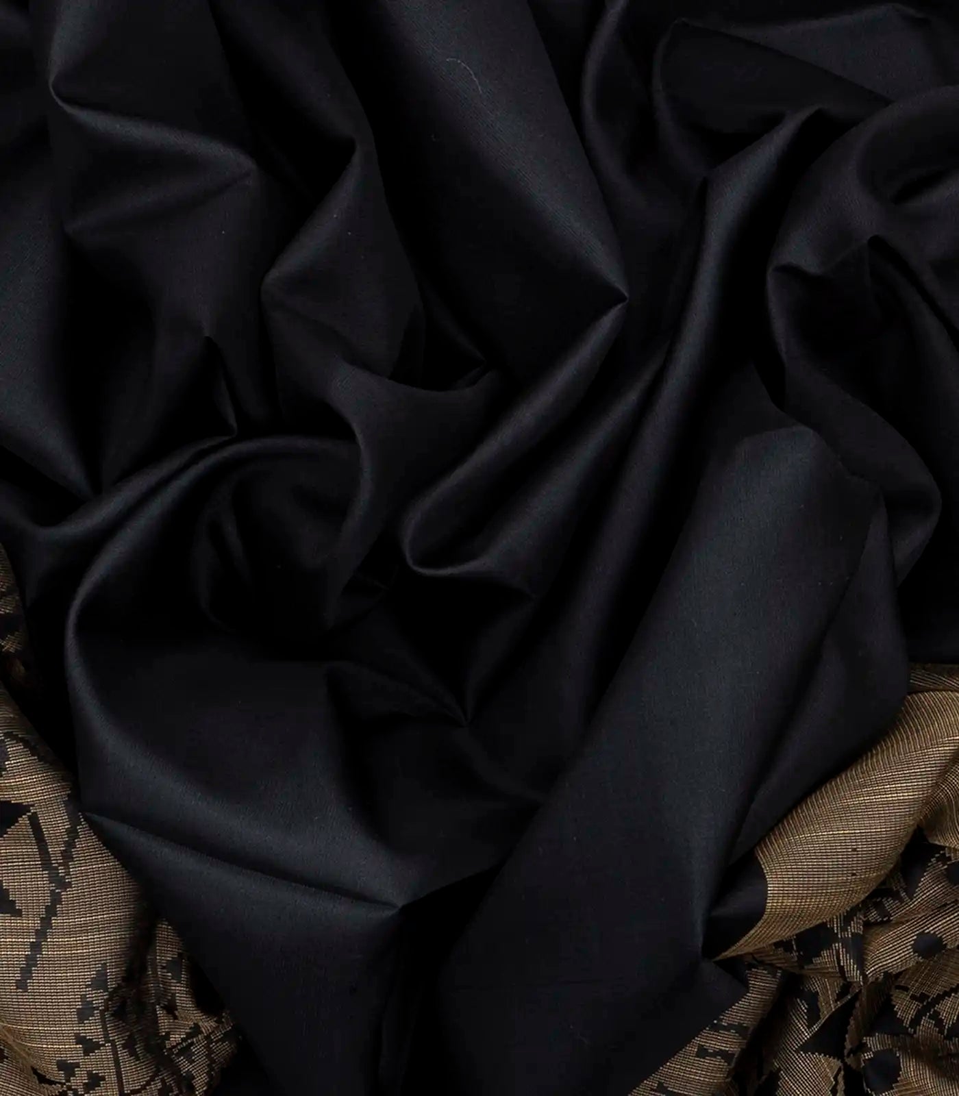 Black Handloom Soft Silk Saree With Tribal Motifs-Black