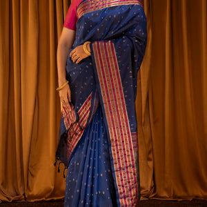 Blue Handloom Soft Silk Saree With Square Buttas -Blue