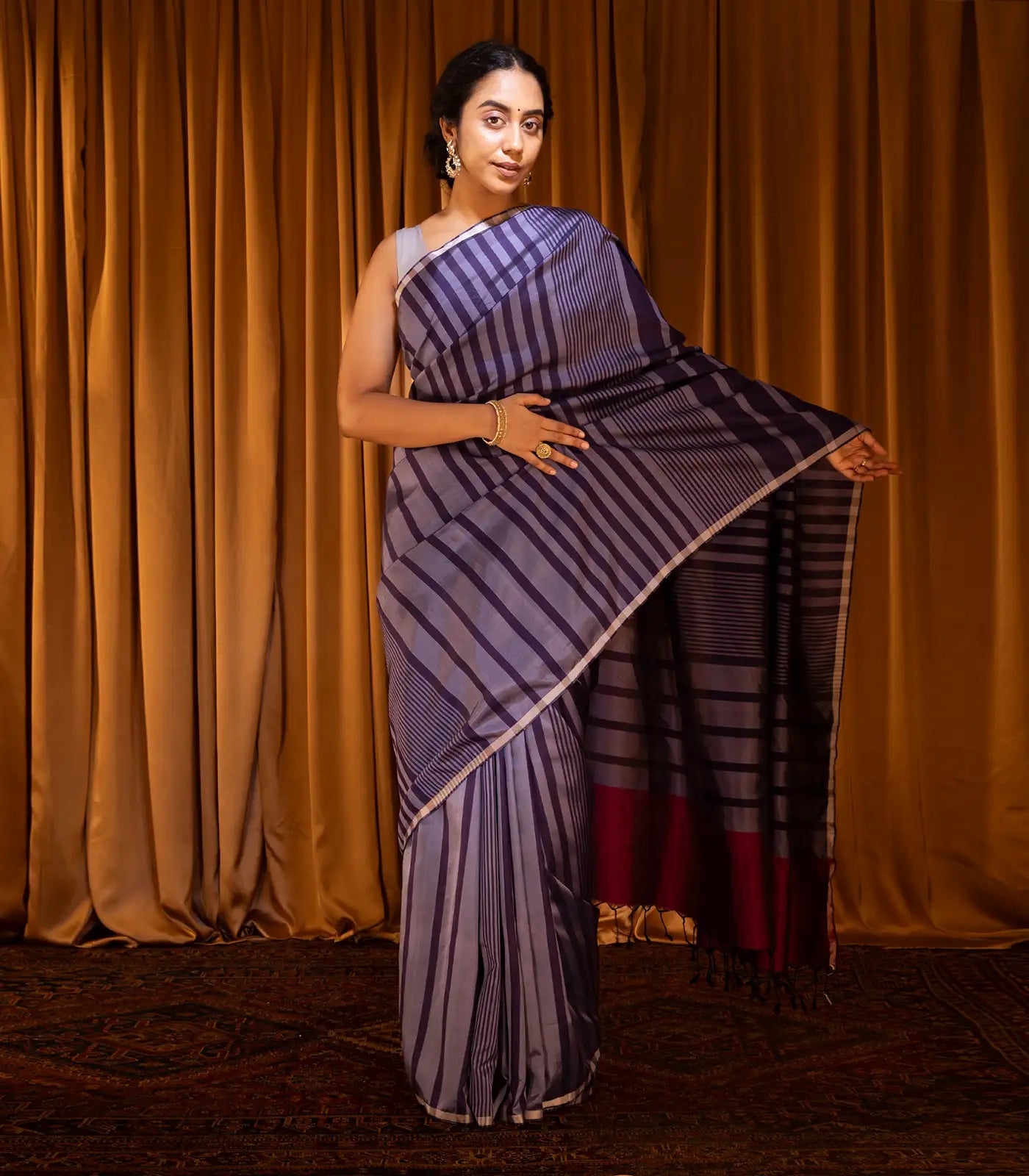Magenta Handloom Soft Silk Saree With Stripes-Magenta