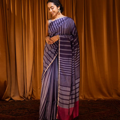 Magenta Handloom Soft Silk Saree With Stripes-Magenta