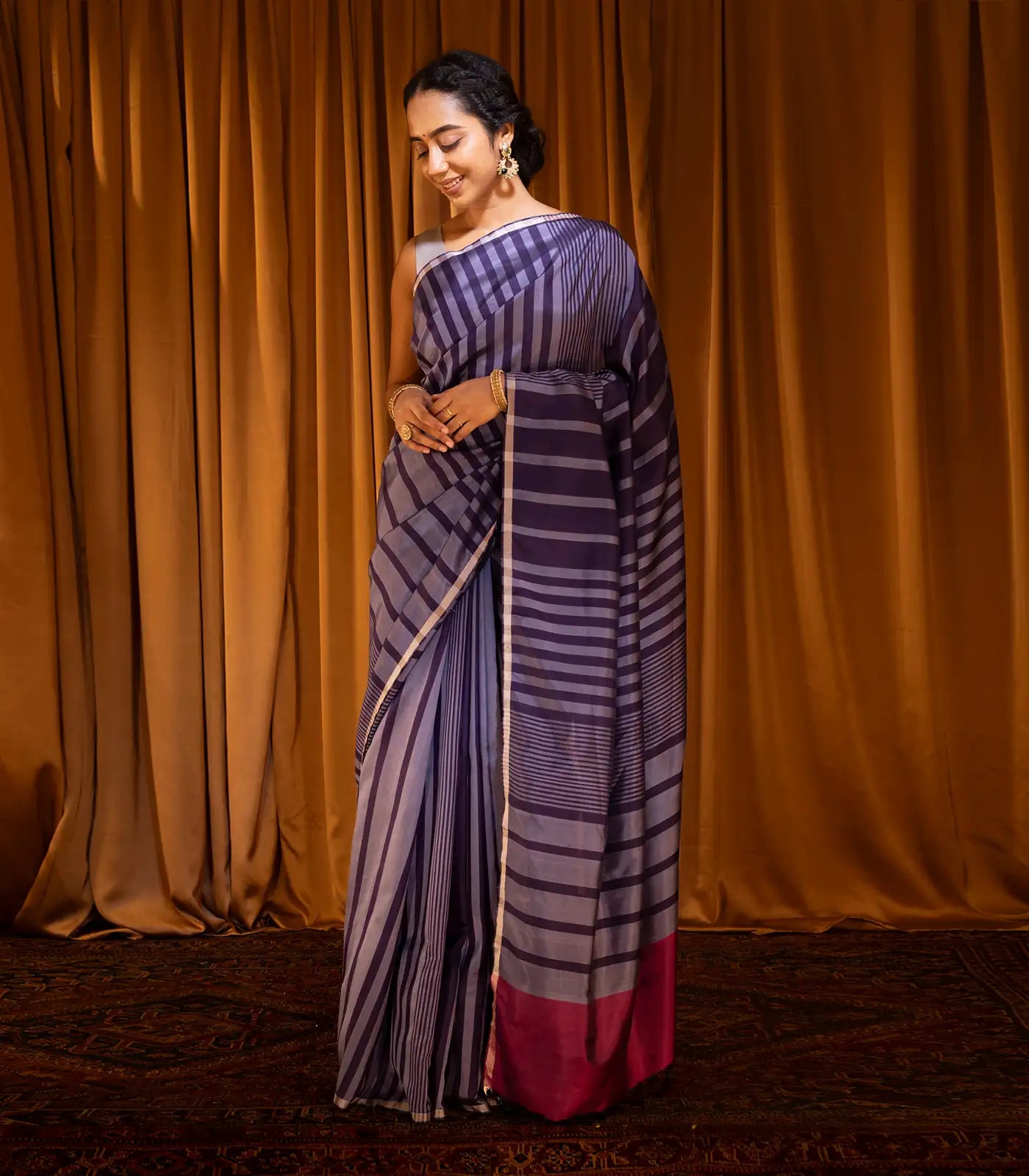 Magenta Handloom Soft Silk Saree With Stripes-Magenta