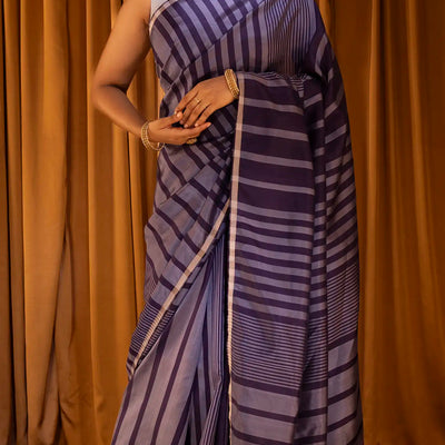 Magenta Handloom Soft Silk Saree With Stripes-Magenta