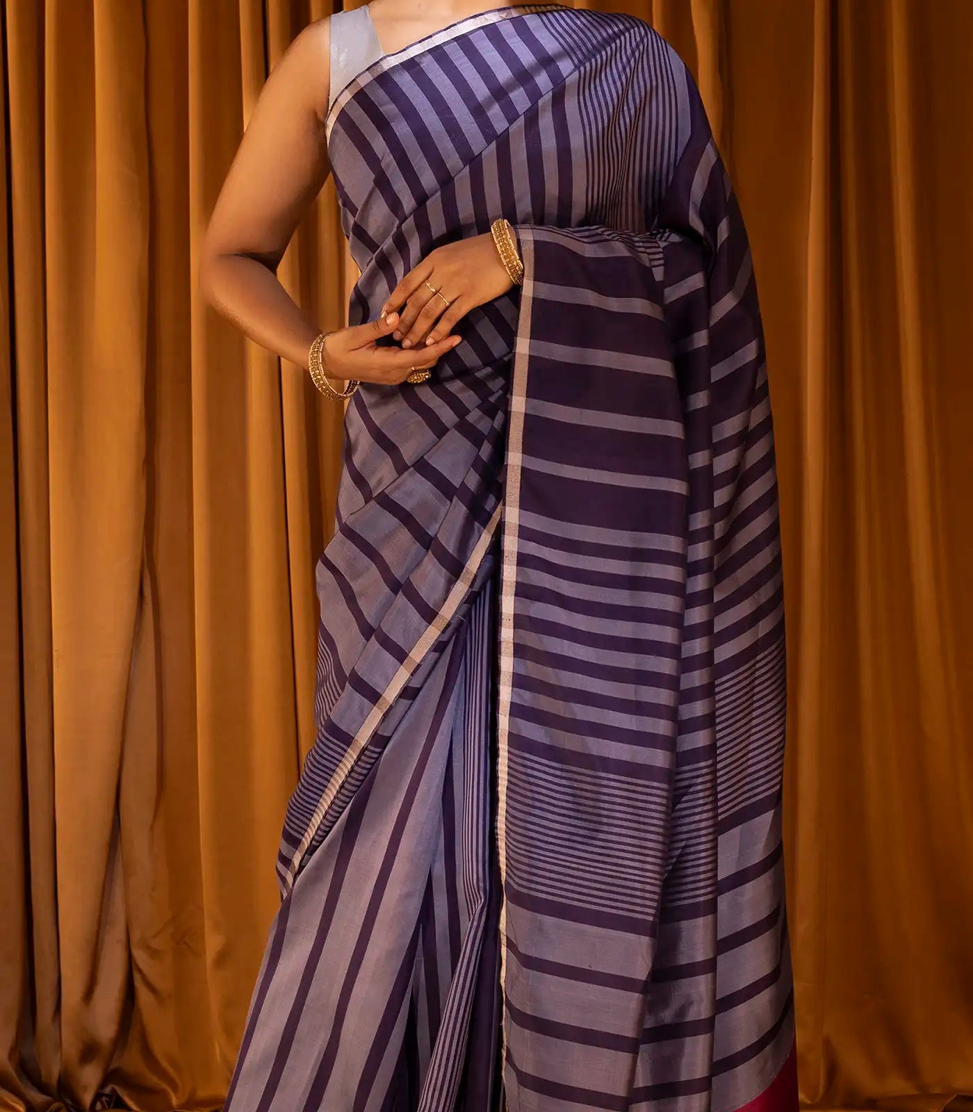 Magenta Handloom Soft Silk Saree With Stripes-Magenta