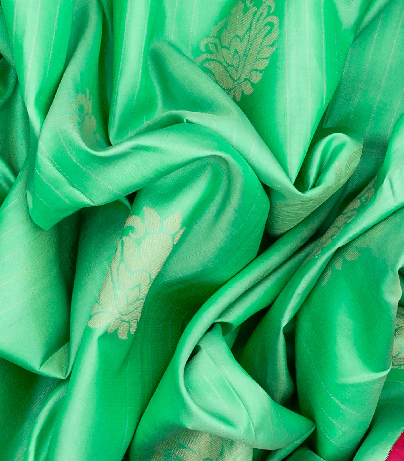 Aquamarine Handloom Soft Silk Saree With Floral Buttas-Aquamarine