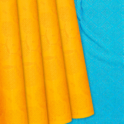 Yellow Handloom Soft Silk Saree With Floral Motifs-Yellow