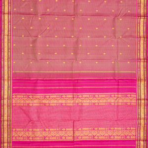 Hot Pink Handloom Kanchipuram Silk Saree With Stripes & Buttas-Hot Pink