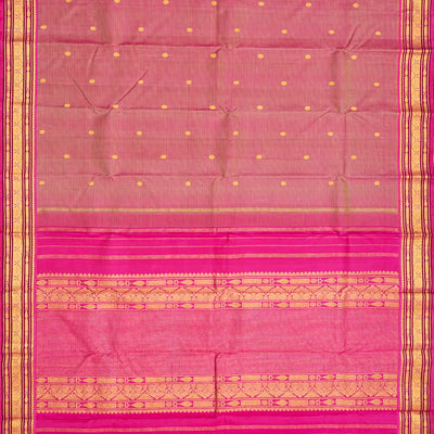 Hot Pink Handloom Kanchipuram Silk Saree With Stripes & Buttas-Hot Pink