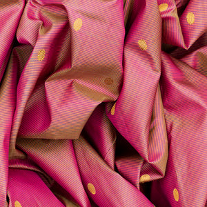 Hot Pink Handloom Kanchipuram Silk Saree With Stripes & Buttas-Hot Pink
