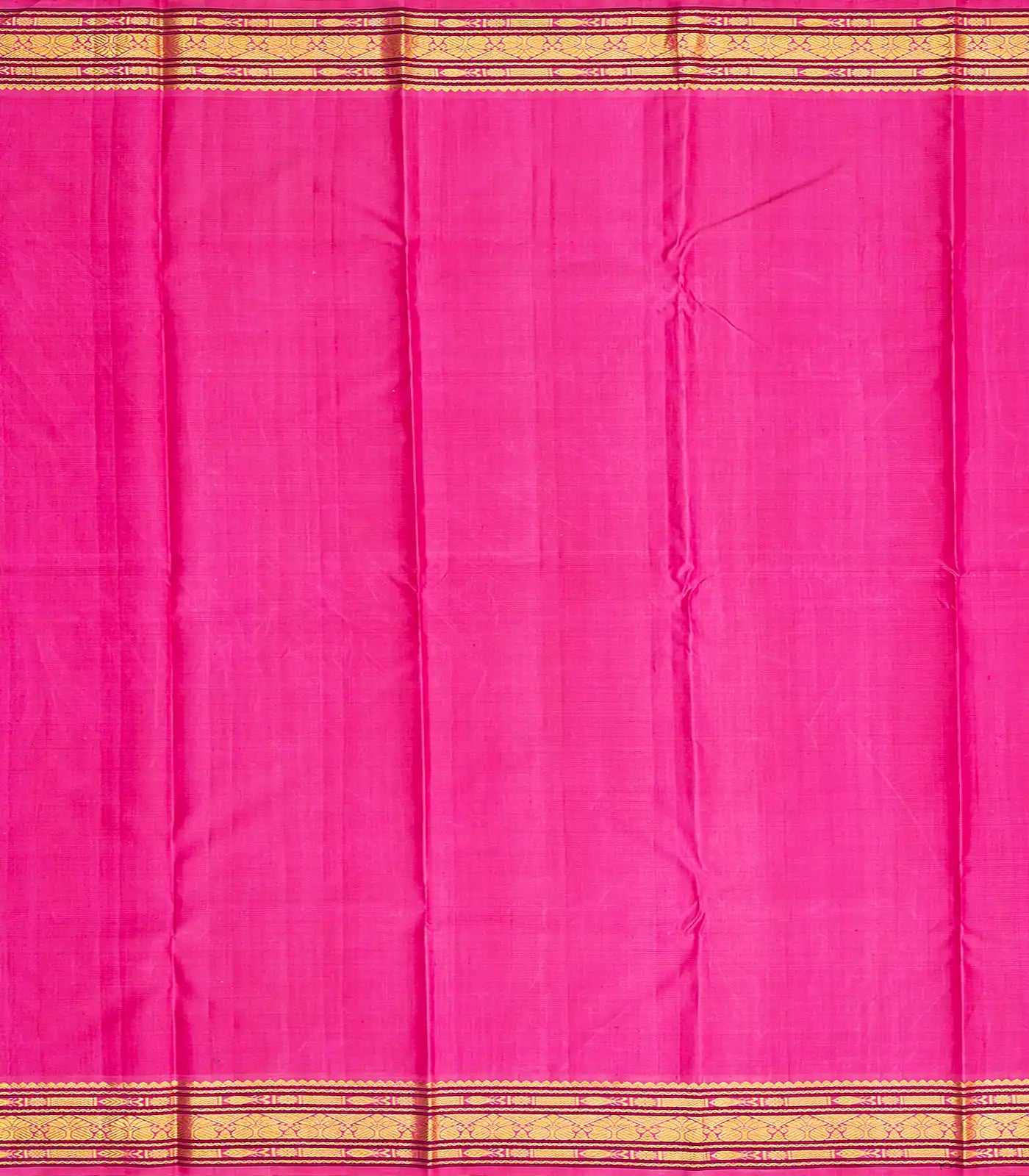 Hot Pink Handloom Kanchipuram Silk Saree With Stripes & Buttas-Hot Pink