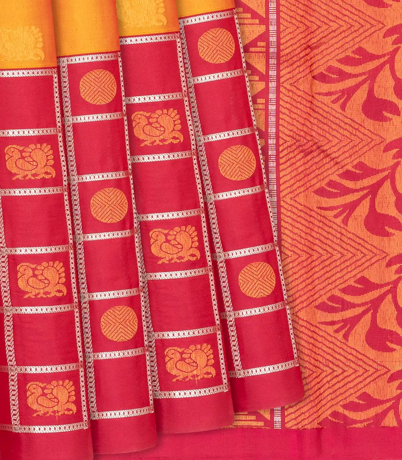 Mustard Handloom Soft Silk Saree With Annam Buttas-Mustard