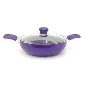 Softel Designer Non-Stick Kadhai With Glass Lid | Gas & Induction Compatible | Purple