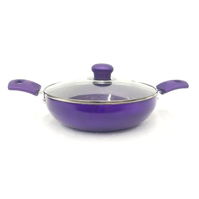 Softel Designer Non-Stick Kadhai With Glass Lid | Gas & Induction Compatible | Purple